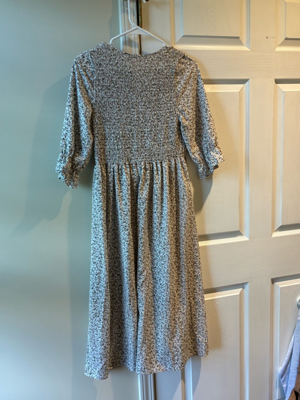 Smocked Bodice Floral Maxi Dress in Cream and Black - Picture 2 of 2